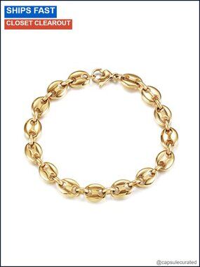 Gold Coffee Bean Link Bracelet Adjustable Stainless Steel Unisex Gift